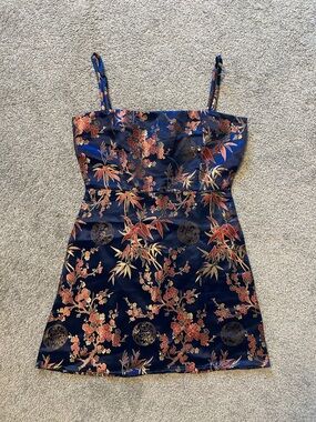 Navy Floral Satin Slip Dress